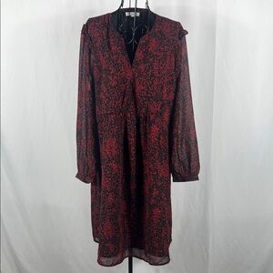 Beachlunchlounge Red & Black Patterned Dress Women’s Large Long‎ Sleeve Mid